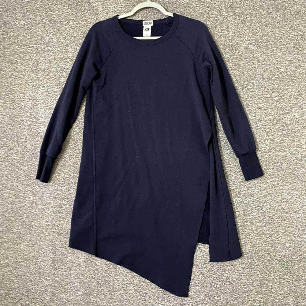 NSF Women's Size Petite Dark Blue Long Sleeve Side Slit Tunic Sweater